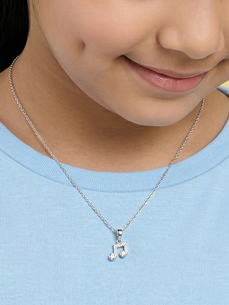 Rhodium CZ Musical Note Necklace for Kids