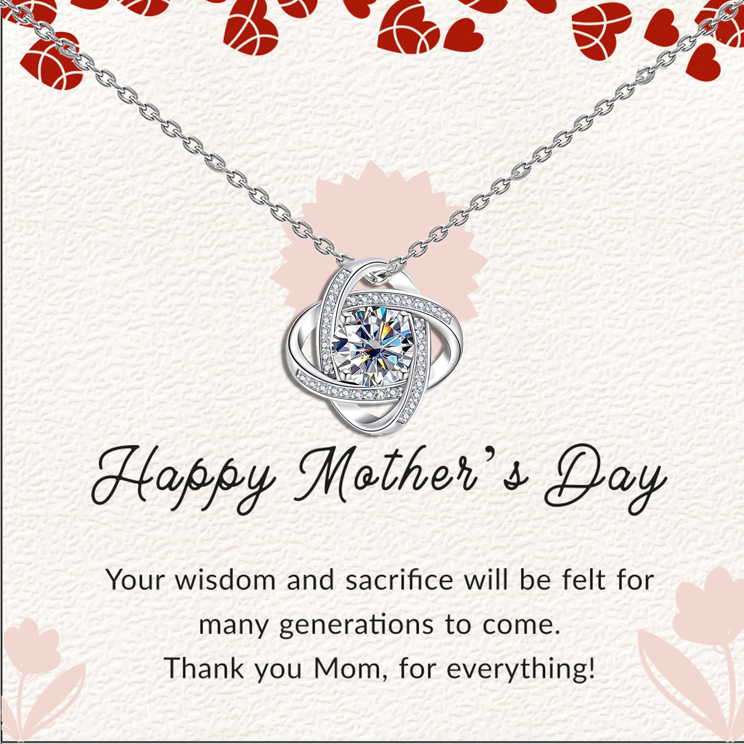 925 Sterling Silver Adjustable Sparkling CZ Love-Knot Pendant Necklace With Gift Card for Women