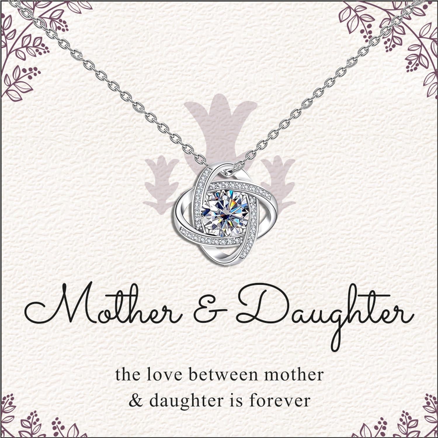 925 Sterling Silver Adjustable Sparkling CZ Love-Knot Pendant Necklace With Gift Card for Women