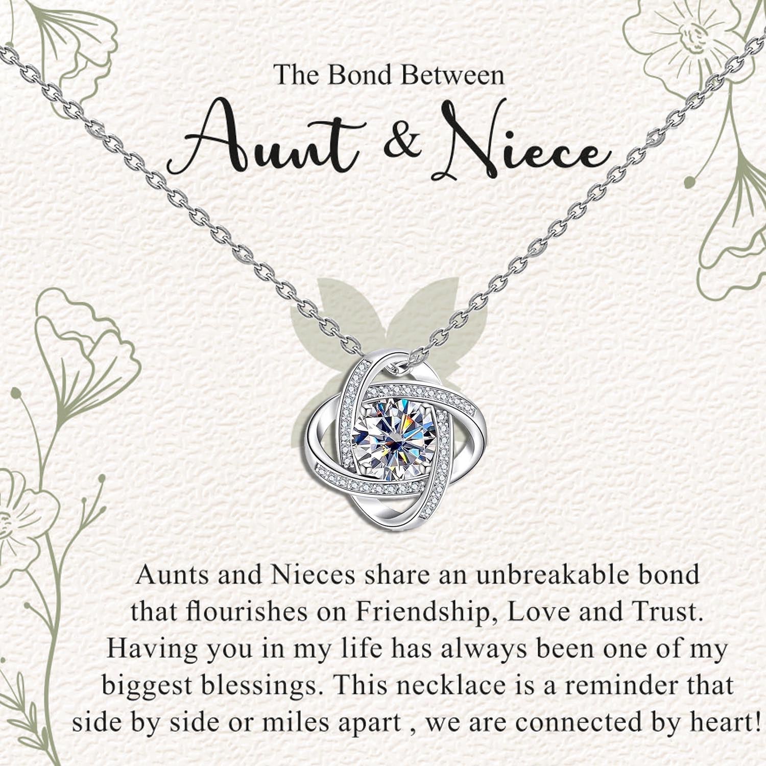 925 Sterling Silver Adjustable Sparkling CZ Love-Knot Pendant Necklace With Gift Card for Women