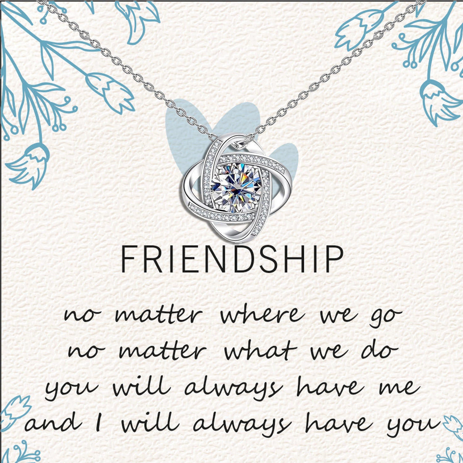 925 Sterling Silver Adjustable Sparkling CZ Love-Knot Pendant Necklace With Gift Card for Women