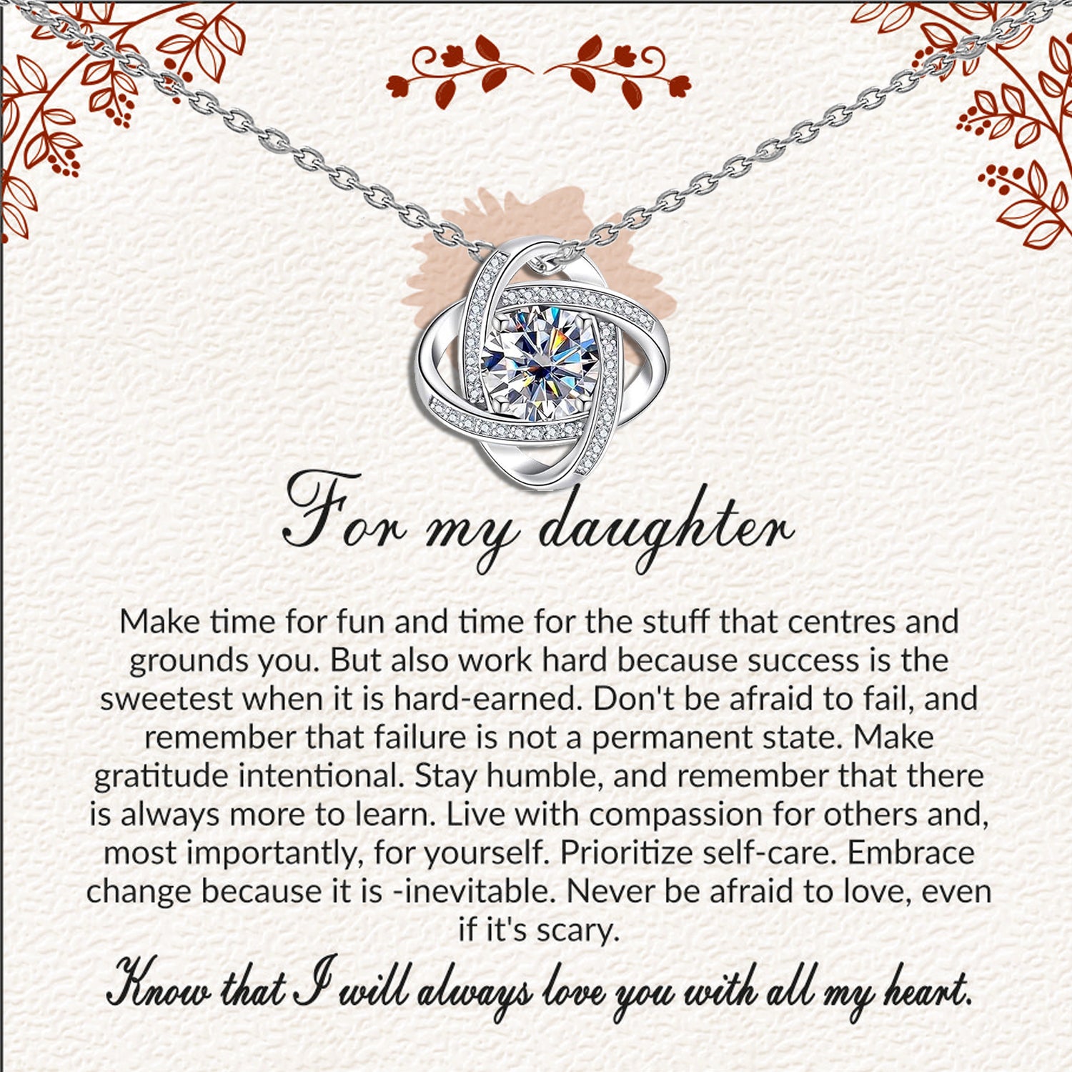 925 Sterling Silver Adjustable Sparkling CZ Love-Knot Pendant Necklace With Gift Card for Women