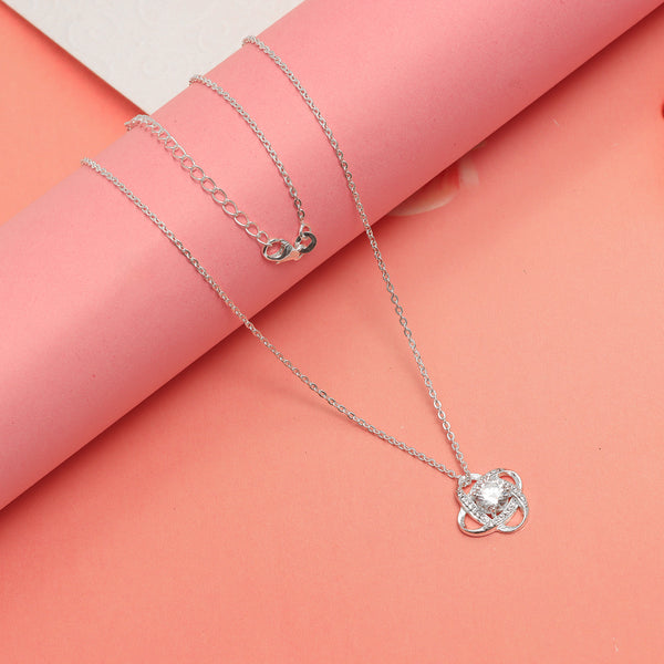 925 Sterling Silver Adjustable Sparkling CZ Love-Knot Pendant Necklace With Gift Card for Women