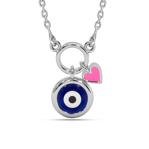 925 Sterling Silver Evil Eye Heart Charm Pendant Necklace for 4 and above Years Children | Gifts for Kids