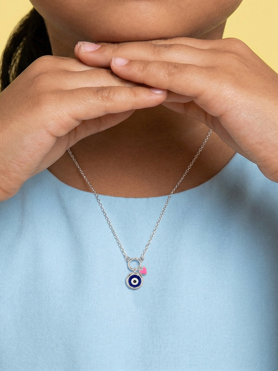Evil Eye Heart Charm Necklace for Kids