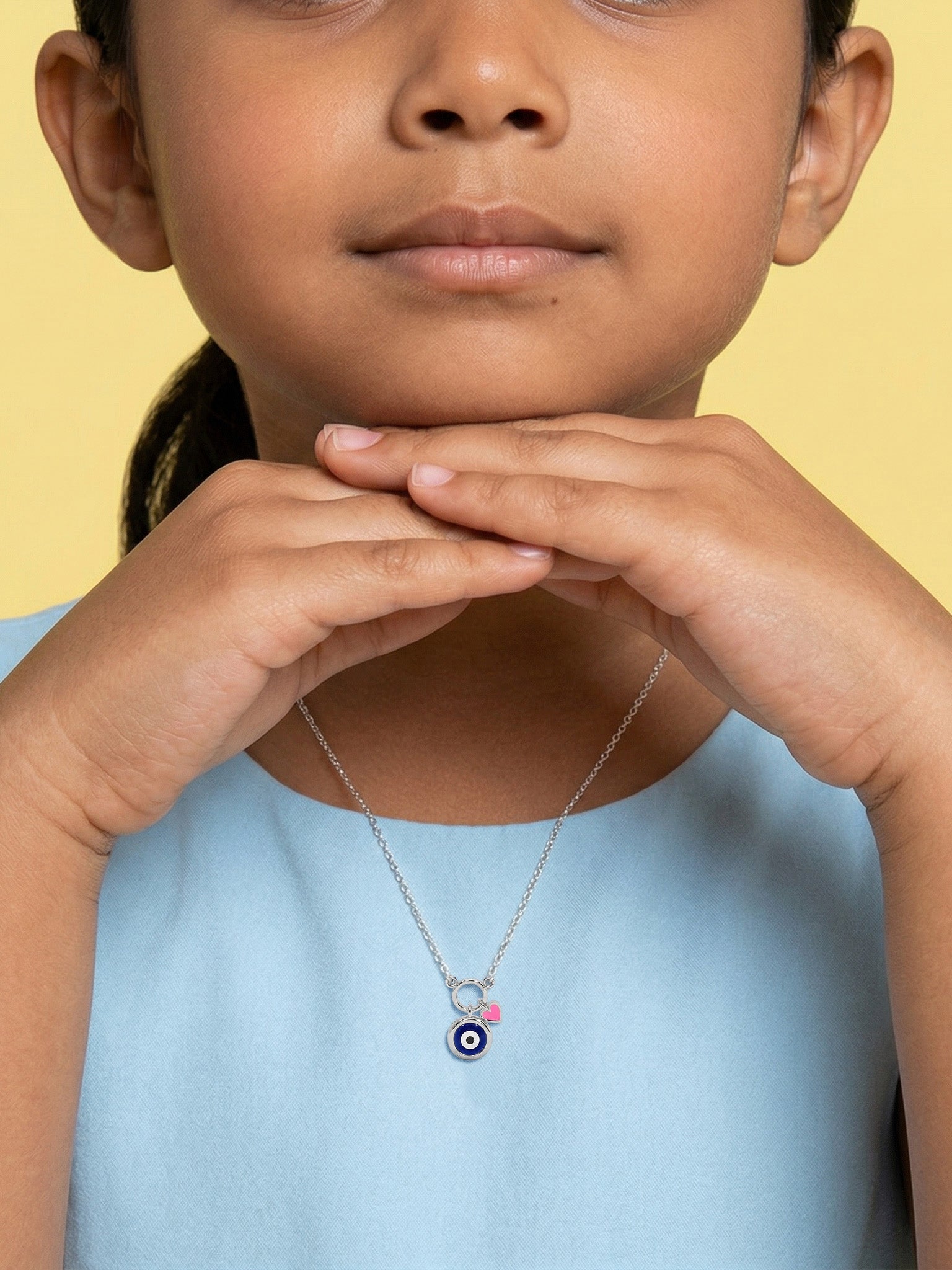 Evil Eye Heart Charm Necklace for Kids
