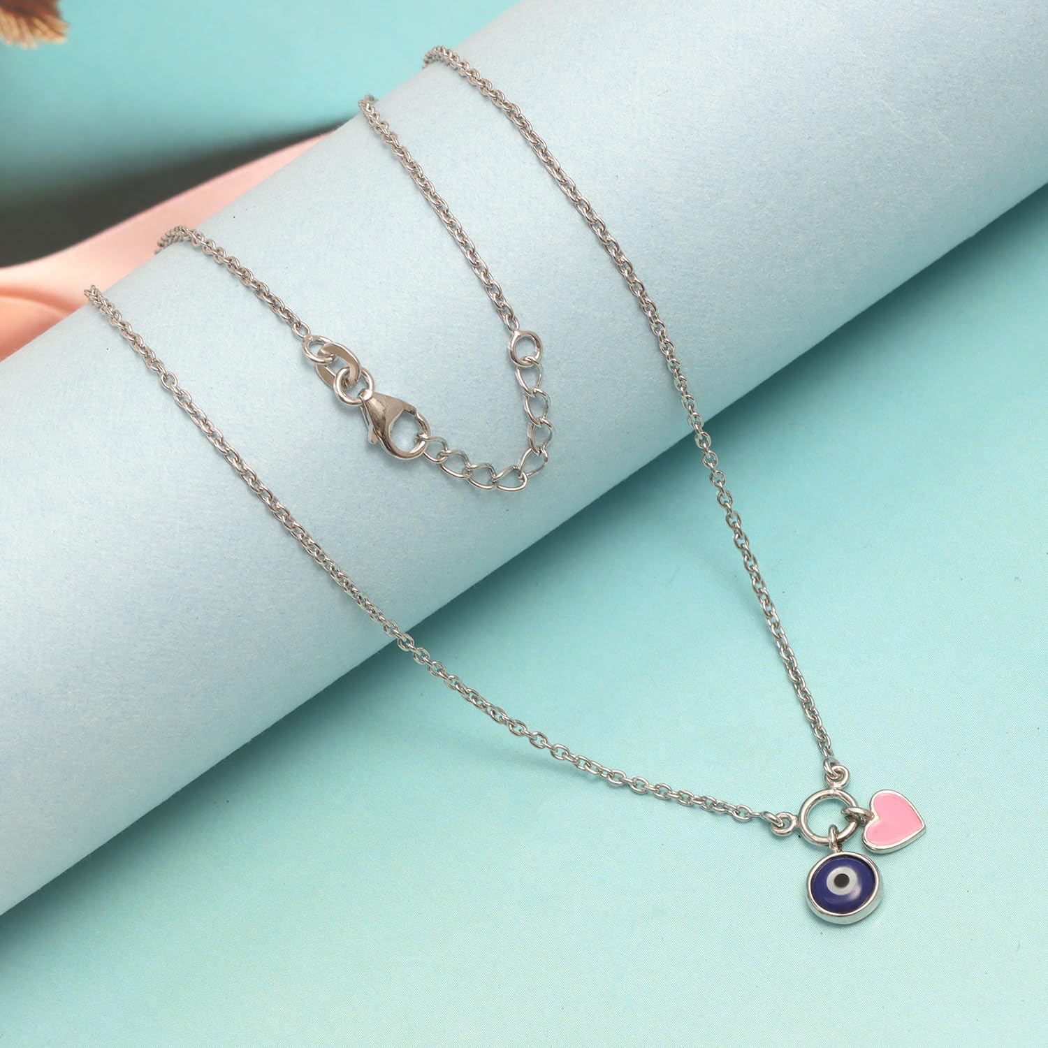 925 Sterling Silver Evil Eye Heart Charm Pendant Necklace for 4 and above Years Children | Gifts for Kids