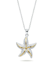 Ocean Whisper Two Tone Starfish Pendant Necklace