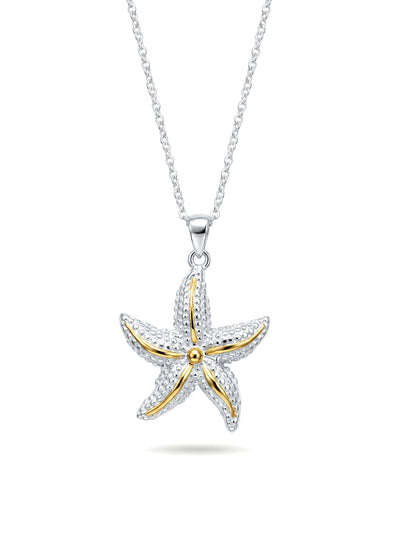 Ocean Whisper Two Tone Starfish Pendant Necklace