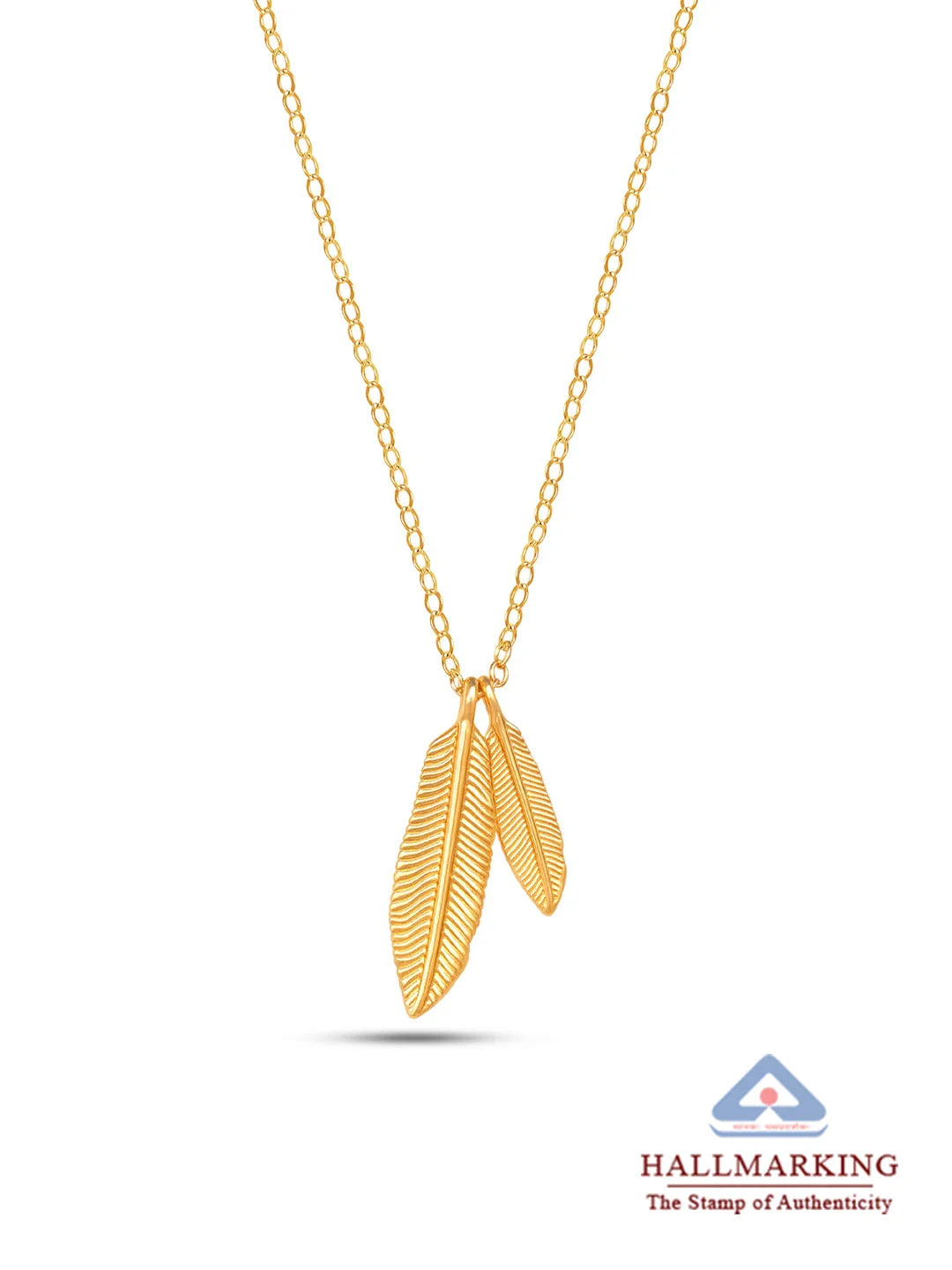 Golden Drift Double Feather Pendant Necklace