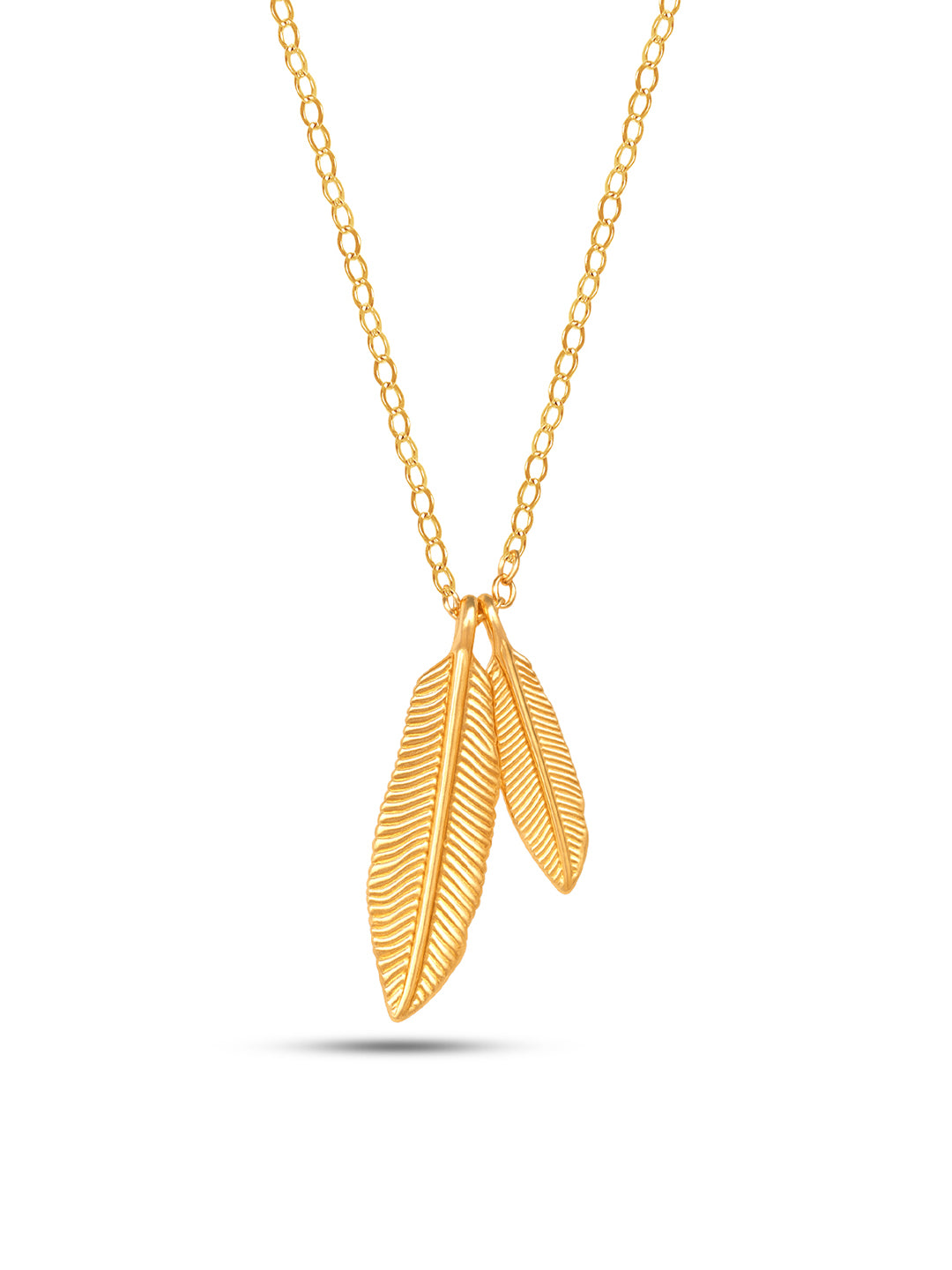 Golden Drift Double Feather Pendant Necklace