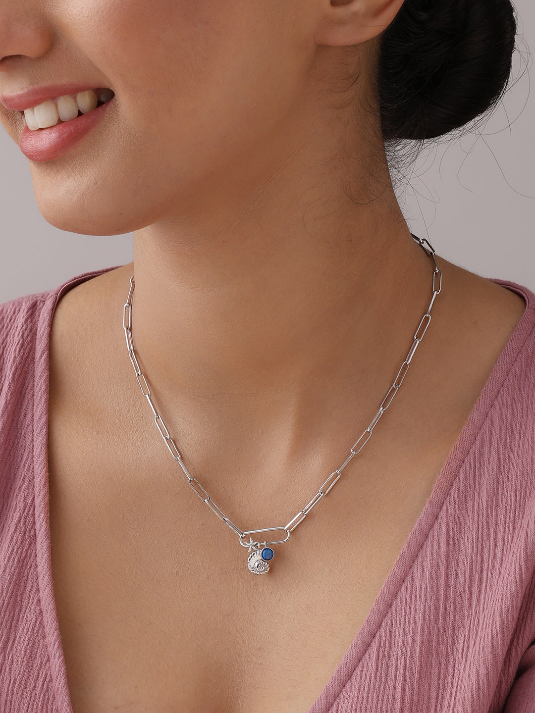 Rhodium Charm Chain Necklace