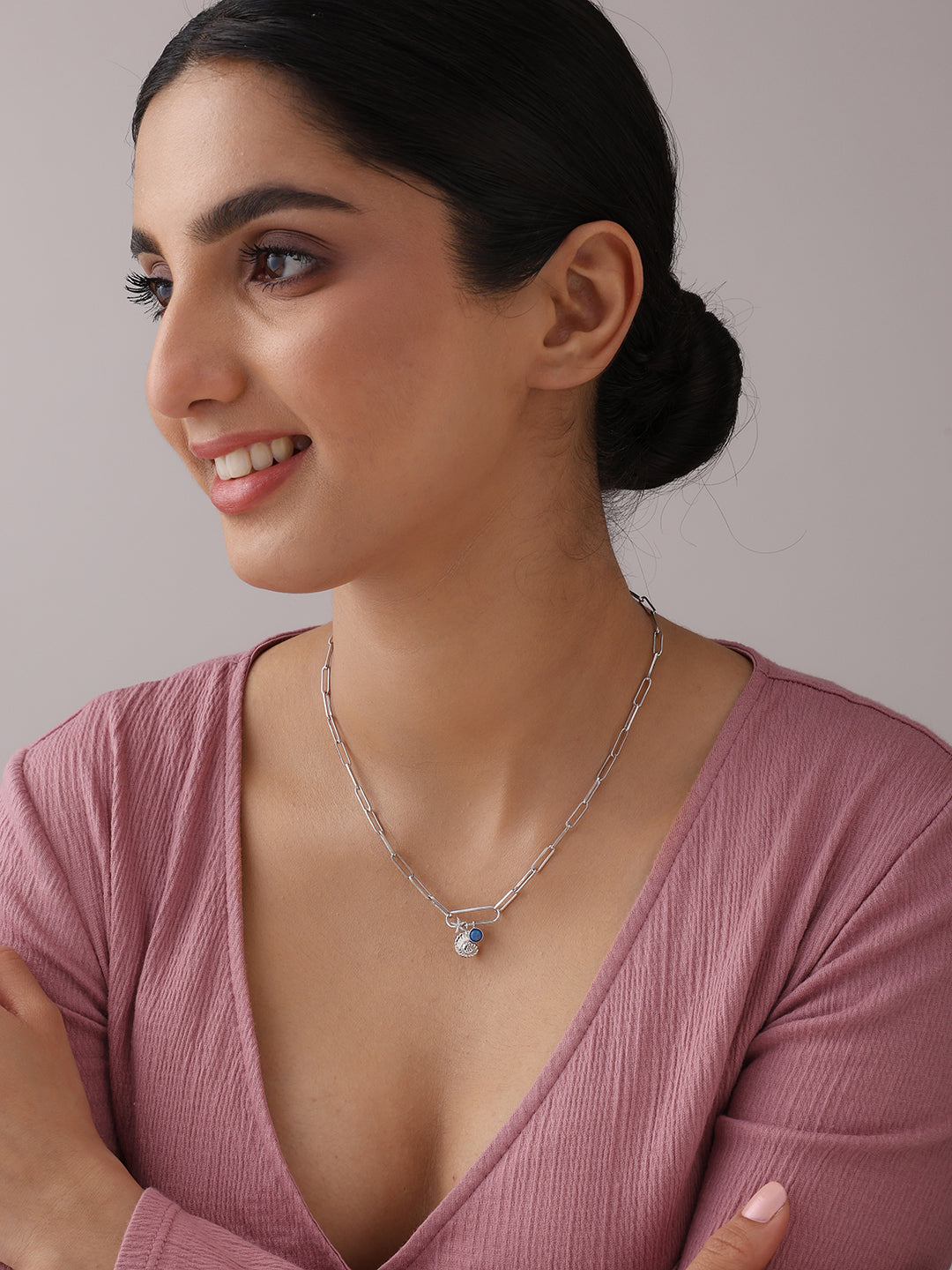 Rhodium Charm Chain Necklace
