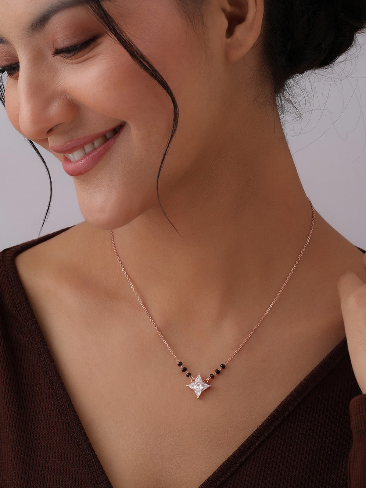 Rose Gold Crystal Star Pendant Mangalsutra
