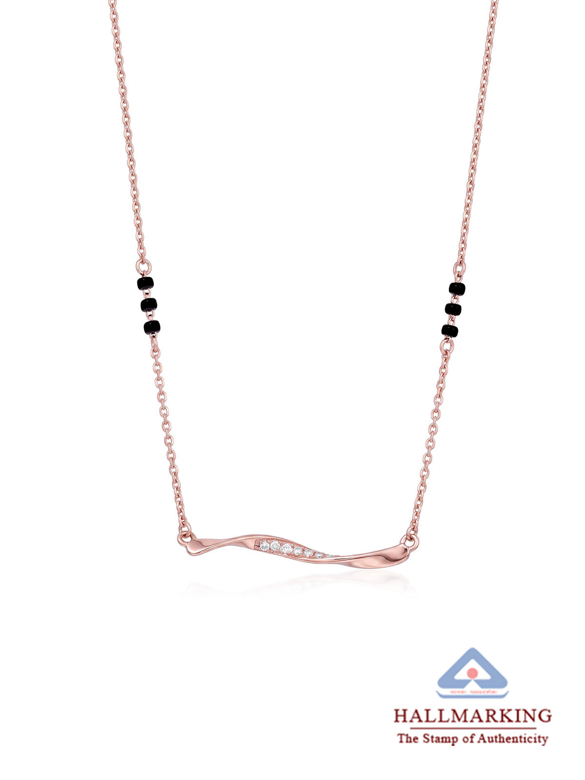 Rose Gold Black Bead Twist Bar Mangalsutra