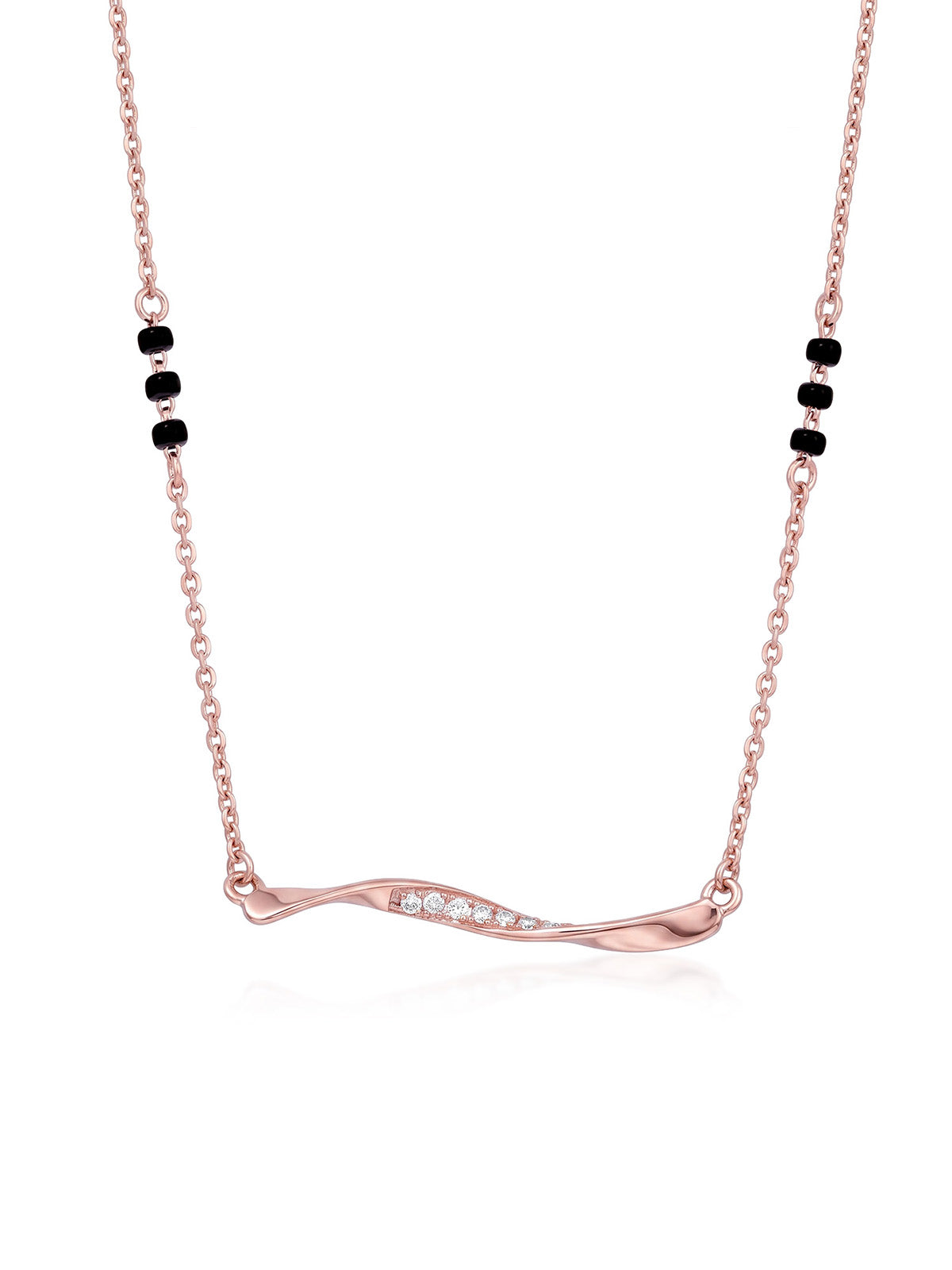 Rose Gold Black Bead Twist Bar Mangalsutra