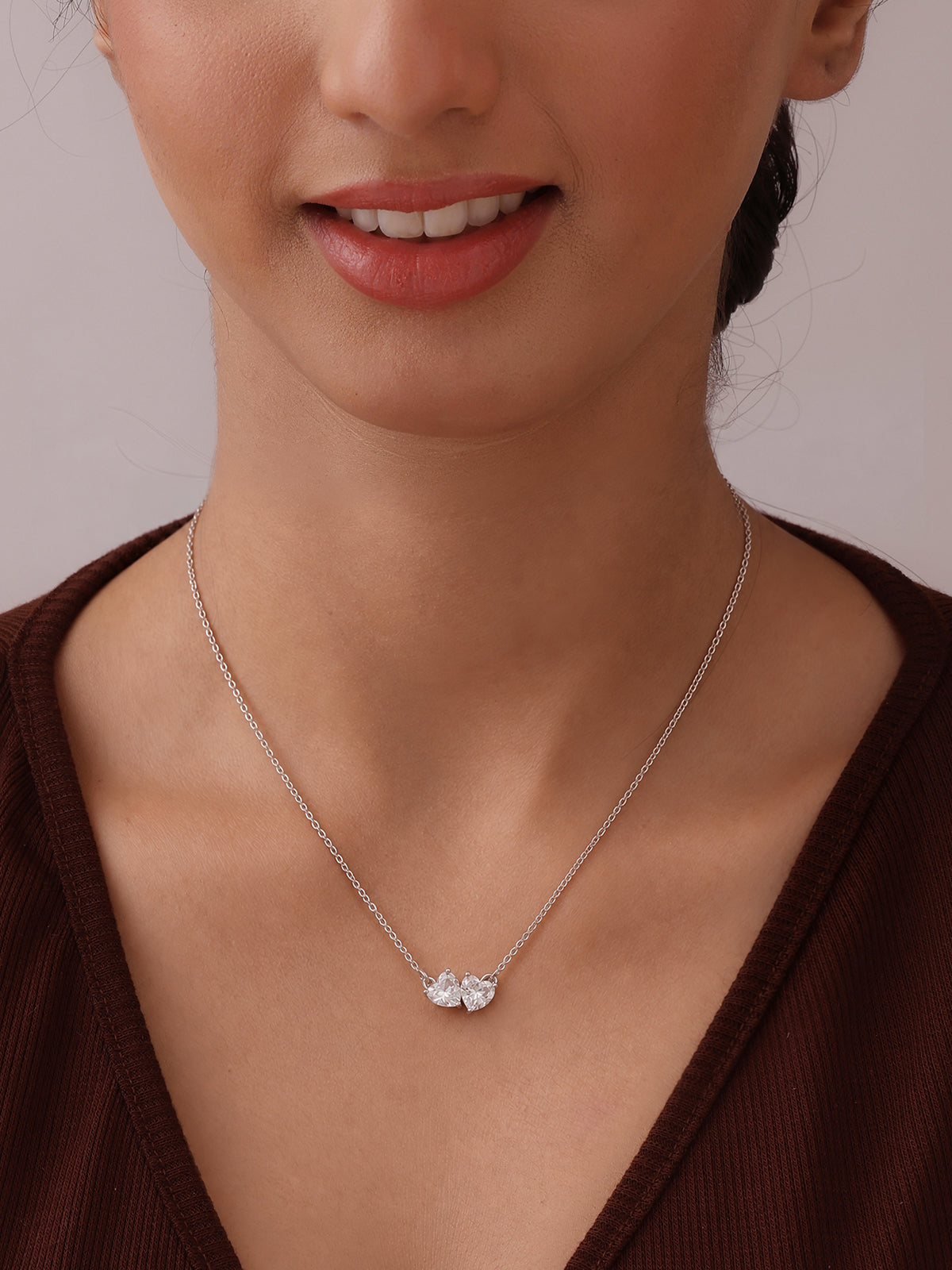 Double Heart CZ Pendant Women’s Necklace