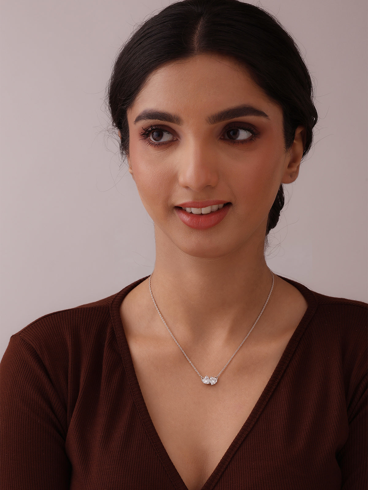Double Heart CZ Pendant Women’s Necklace