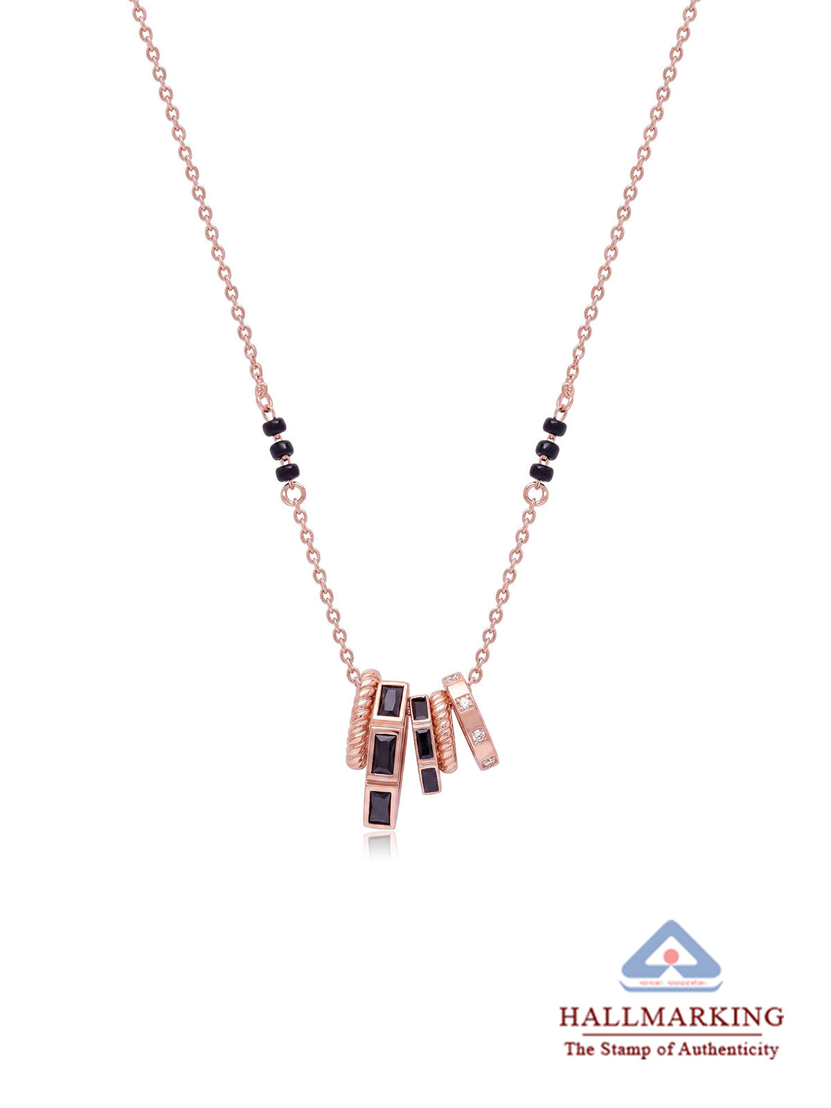 Rose Gold Black Stone Statement Charm Mangalsutra