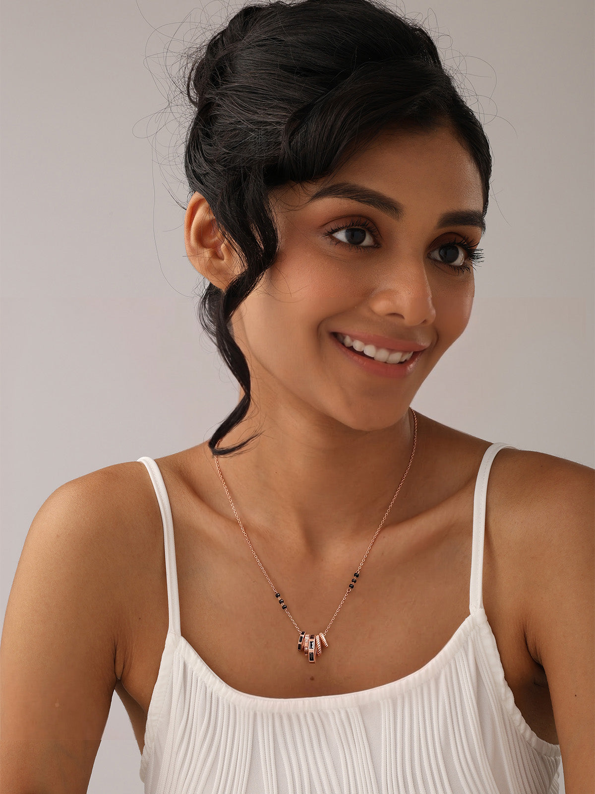 Rose Gold Black Stone Statement Charm Mangalsutra