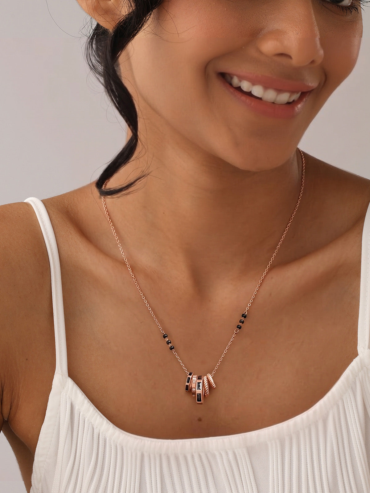 Rose Gold Black Stone Statement Charm Mangalsutra