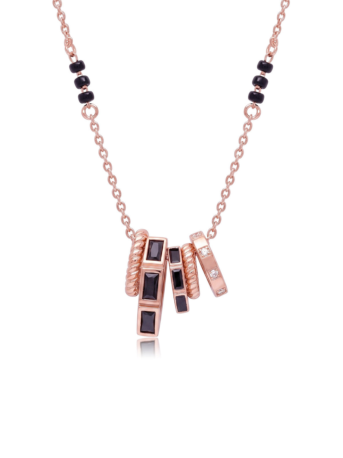 Rose Gold Black Stone Statement Charm Mangalsutra