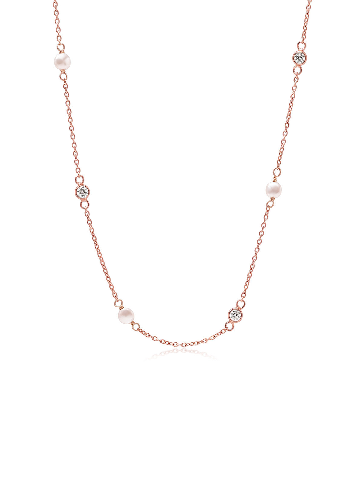 Pearl & CZ Station Necklace