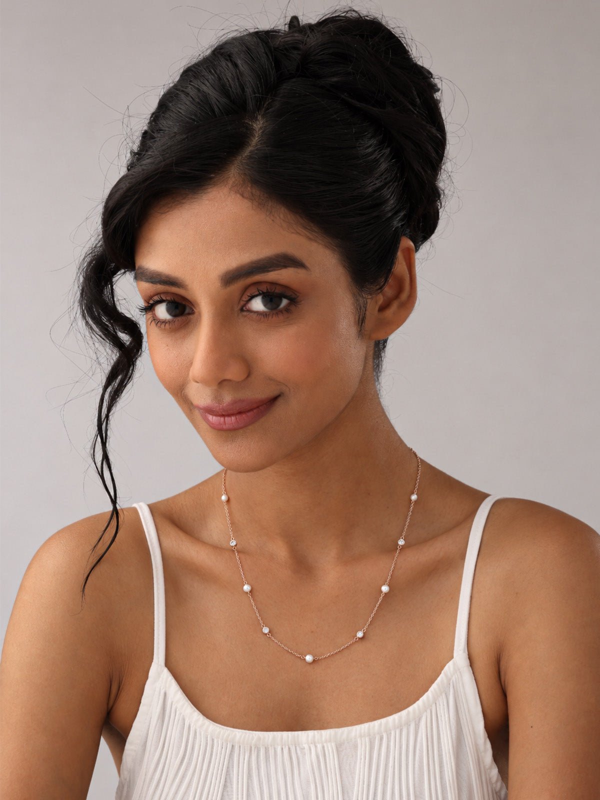 Pearl & CZ Station Necklace