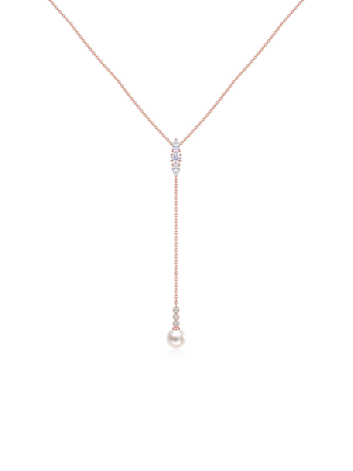 Cubic Zirconia & Pearl Drop Rose Gold-Plated Y-Necklace