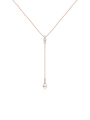 Cubic Zirconia & Pearl Drop Rose Gold-Plated Y-Necklace