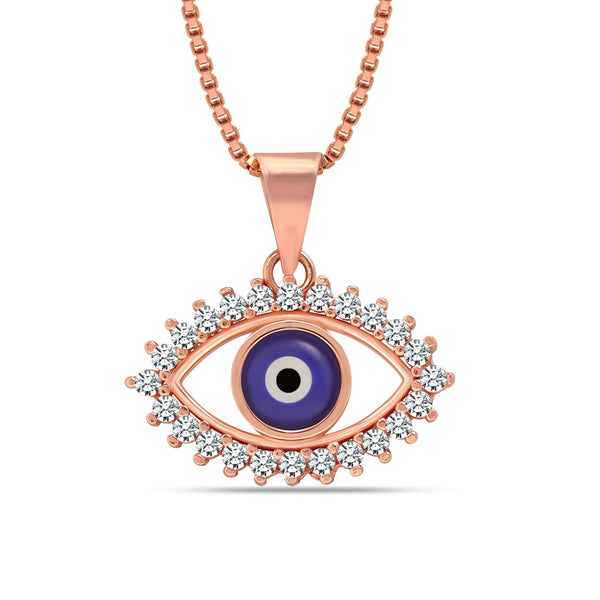925 Sterling Silver 14K Rose Gold Plated Stylish CZ Evil Eye Pendant Necklace for Women Teen