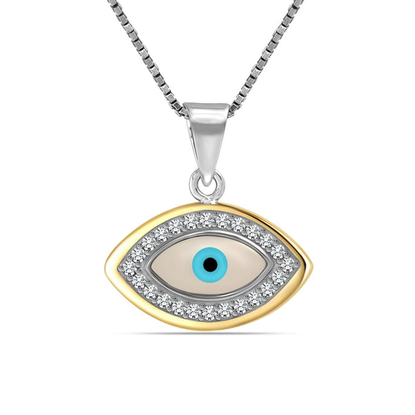 925 Sterling Silver Mother of Pearl CZ Evil Eye Pendant Box Chain Necklace Trendy Jewellery for Women Teen