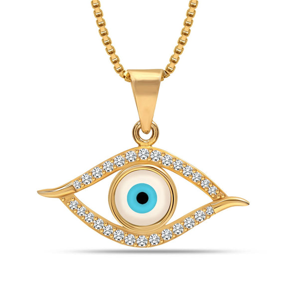 925 Sterling Silver 14K Gold Plated CZ Mother of Pearl Evil Eye Pendant Necklace for Women Teen