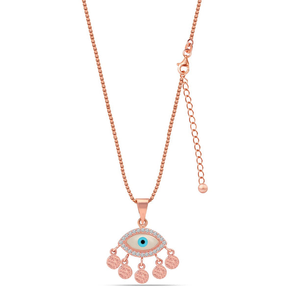 925 Sterling Silver 14K Rose Gold Plated CZ Evil Eye Necklace for Women Teen