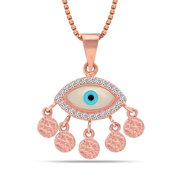 925 Sterling Silver 14K Rose Gold Plated CZ Evil Eye Necklace for Women Teen