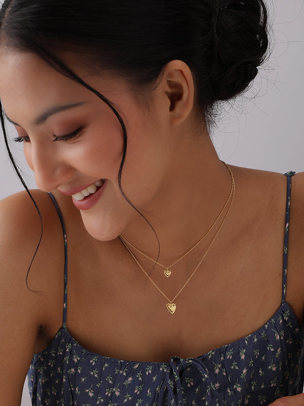Golden Layers of Love Heart Pendant Necklace