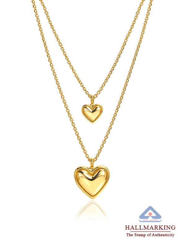 Golden Layers of Love Heart Pendant Necklace