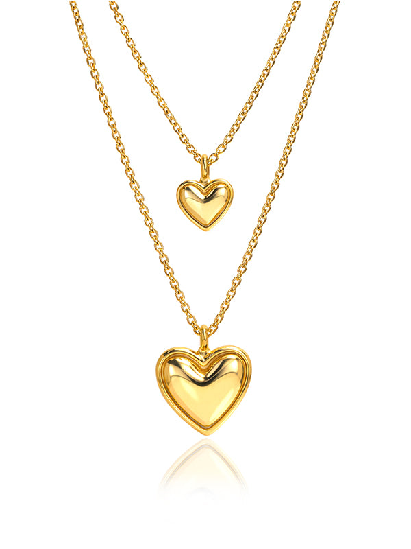 Golden Layers of Love Heart Pendant Necklace