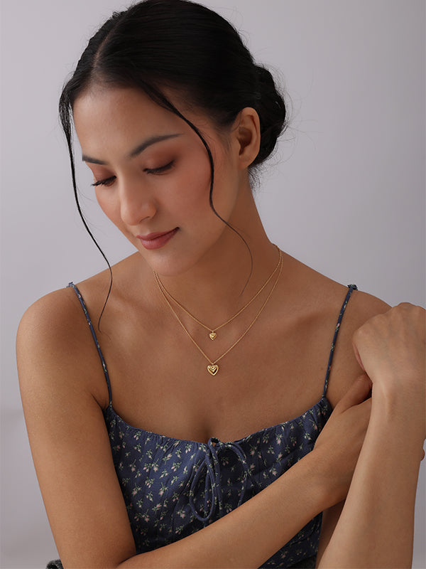 Golden Layers of Love Heart Pendant Necklace