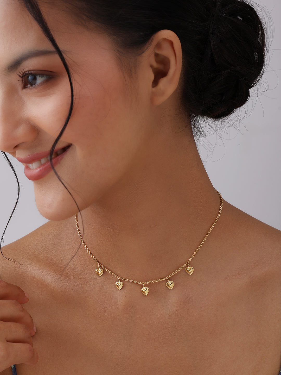 Golden Whispers Multi-Heart Charm Necklace