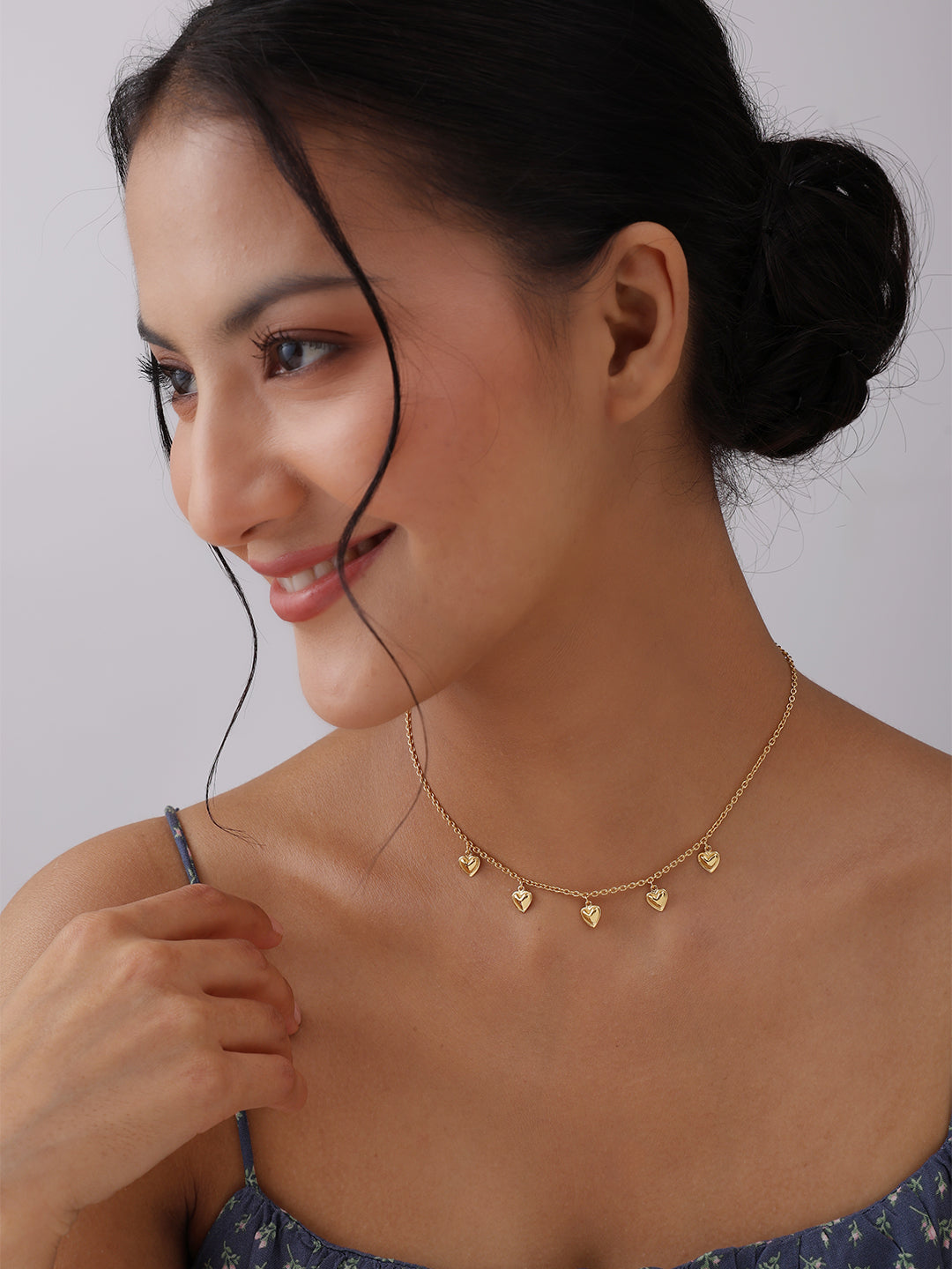 Golden Whispers Multi-Heart Charm Necklace