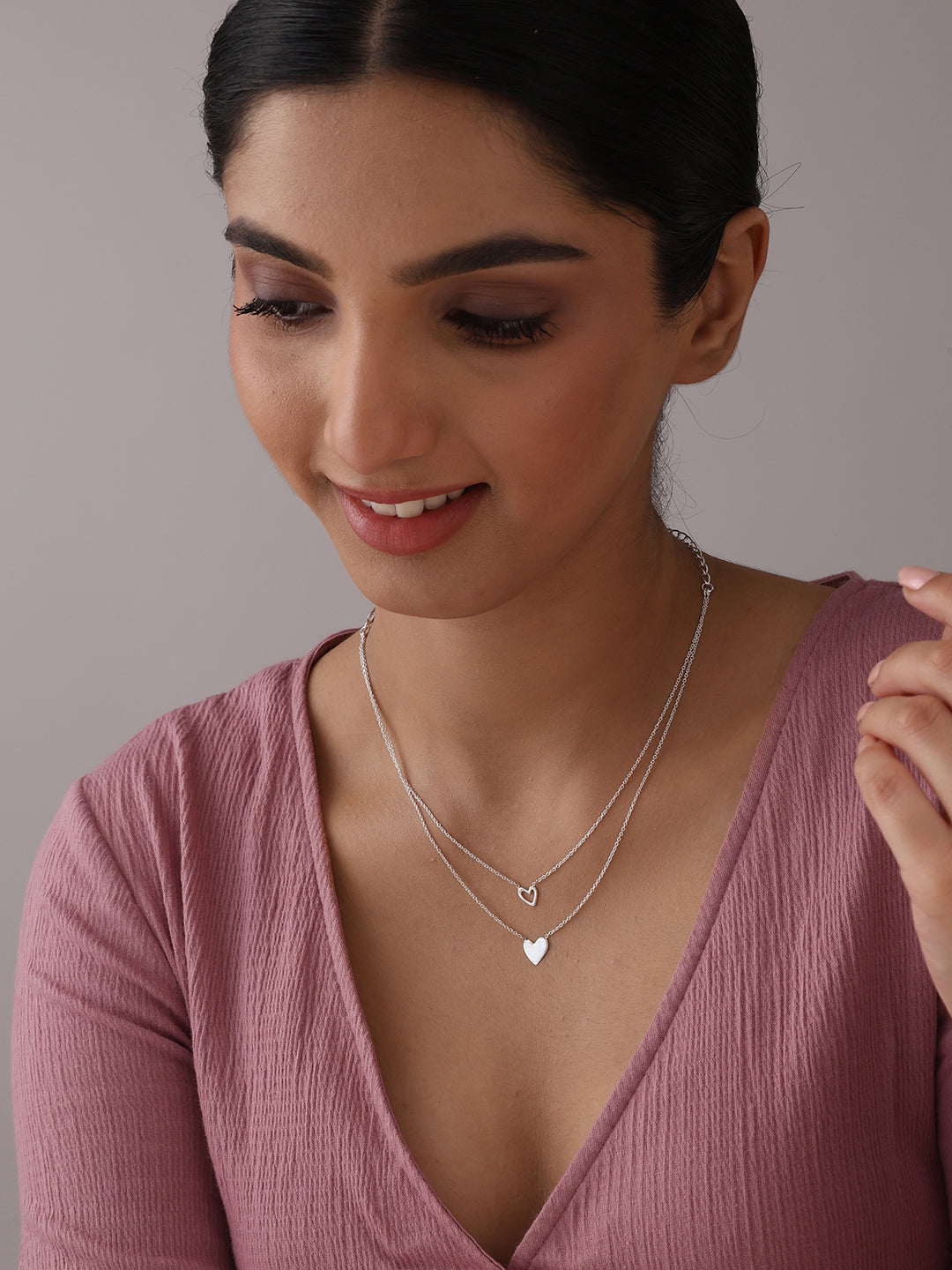 Sterling Layers of Love Heart Necklace