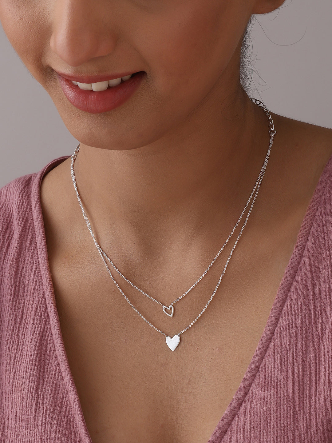 Sterling Layers of Love Heart Necklace