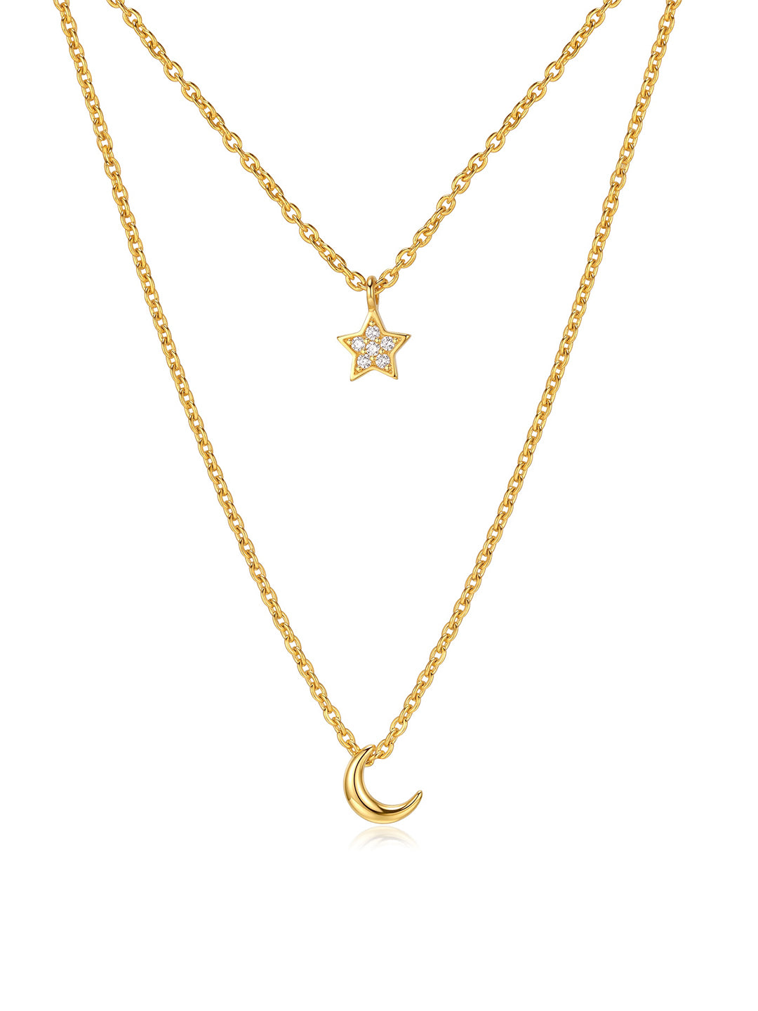 Golden Moonlight Layered Crescent & Star Necklace