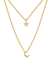Golden Moonlight Layered Crescent & Star Necklace