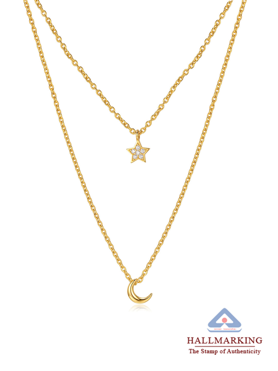 Golden Moonlight Layered Crescent & Star Necklace
