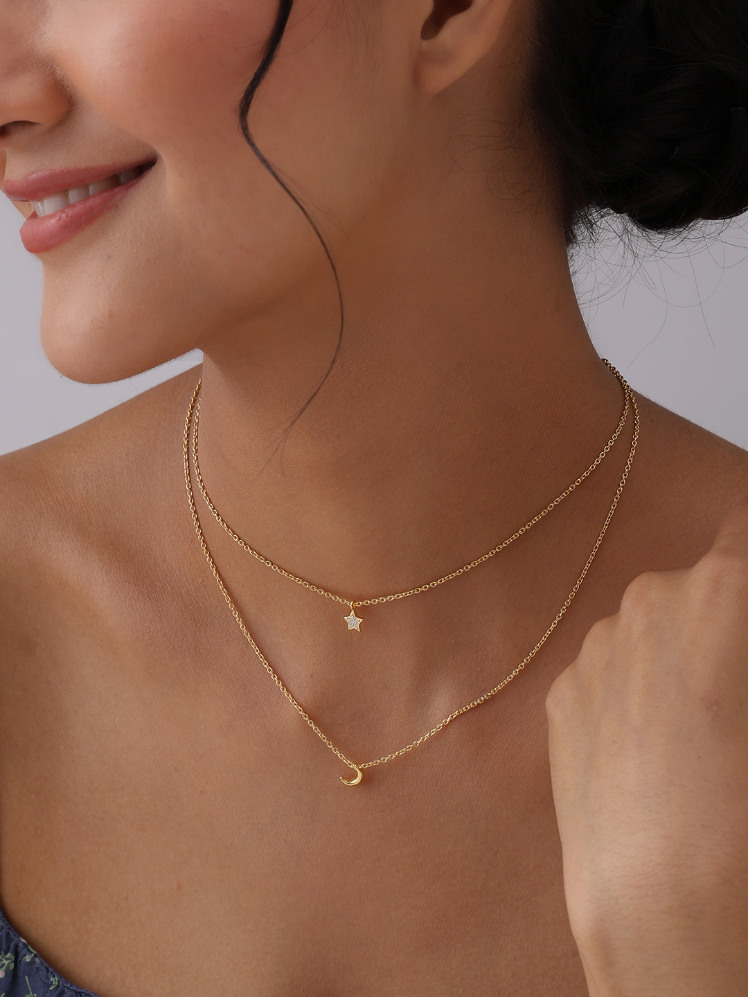 Golden Moonlight Layered Crescent & Star Necklace