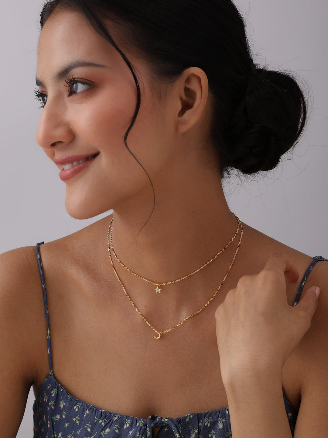 Golden Moonlight Layered Crescent & Star Necklace