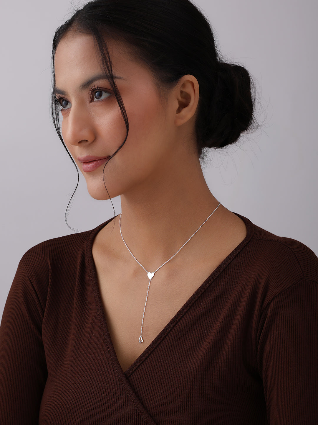 Silver Serenade Heart Lariat Necklace
