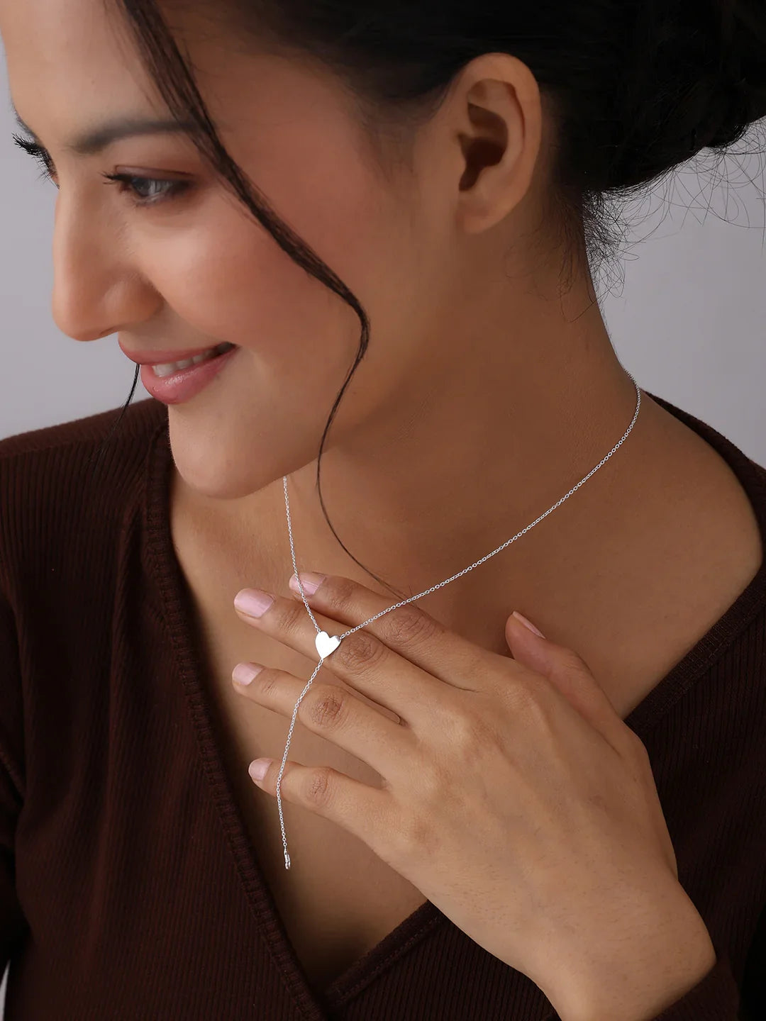 Silver Serenade Heart Lariat Necklace